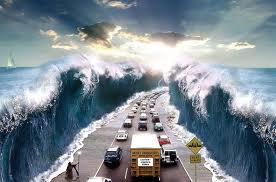 The Red Sea - a modern interpretation - separating for cars and trucks on a highway