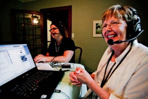 Sisters Julie Vieira and Maxine Kollasch podcasting for A Nun's Life