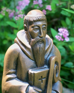 St Benedict sculpture in the garden