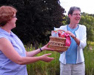 Sister Lynne receives her going to school survival basket