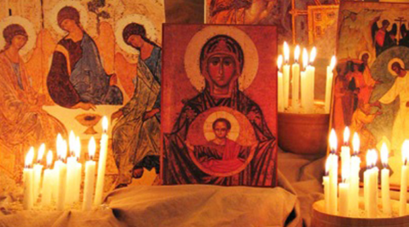 candles and icons create setting for centering prayer