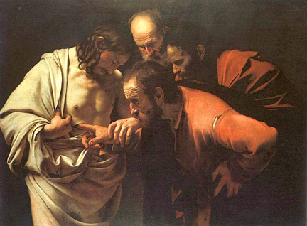 Painting of St Thomas inspecting the wounds in Jesus's side